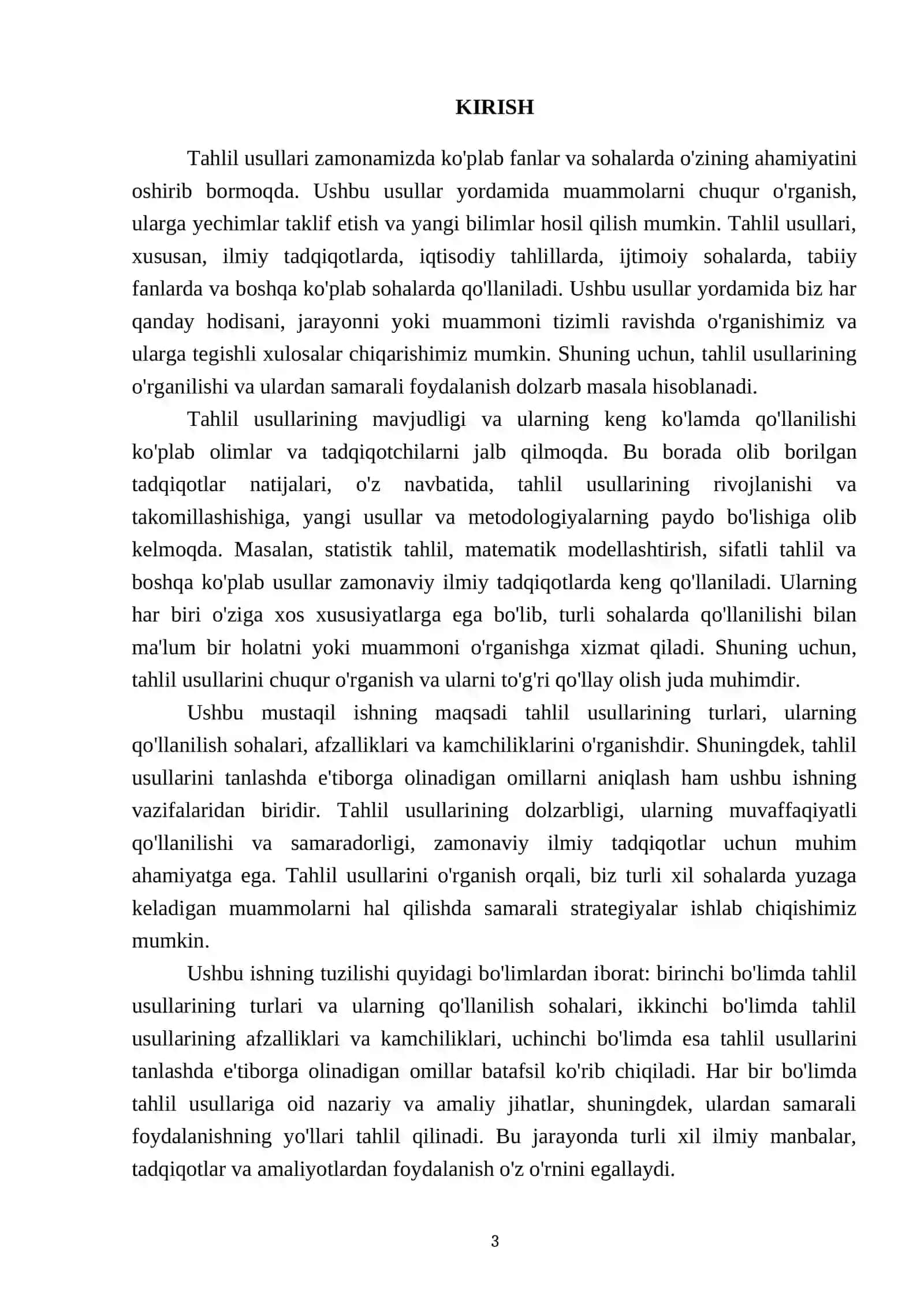 Tahlil usullari 3