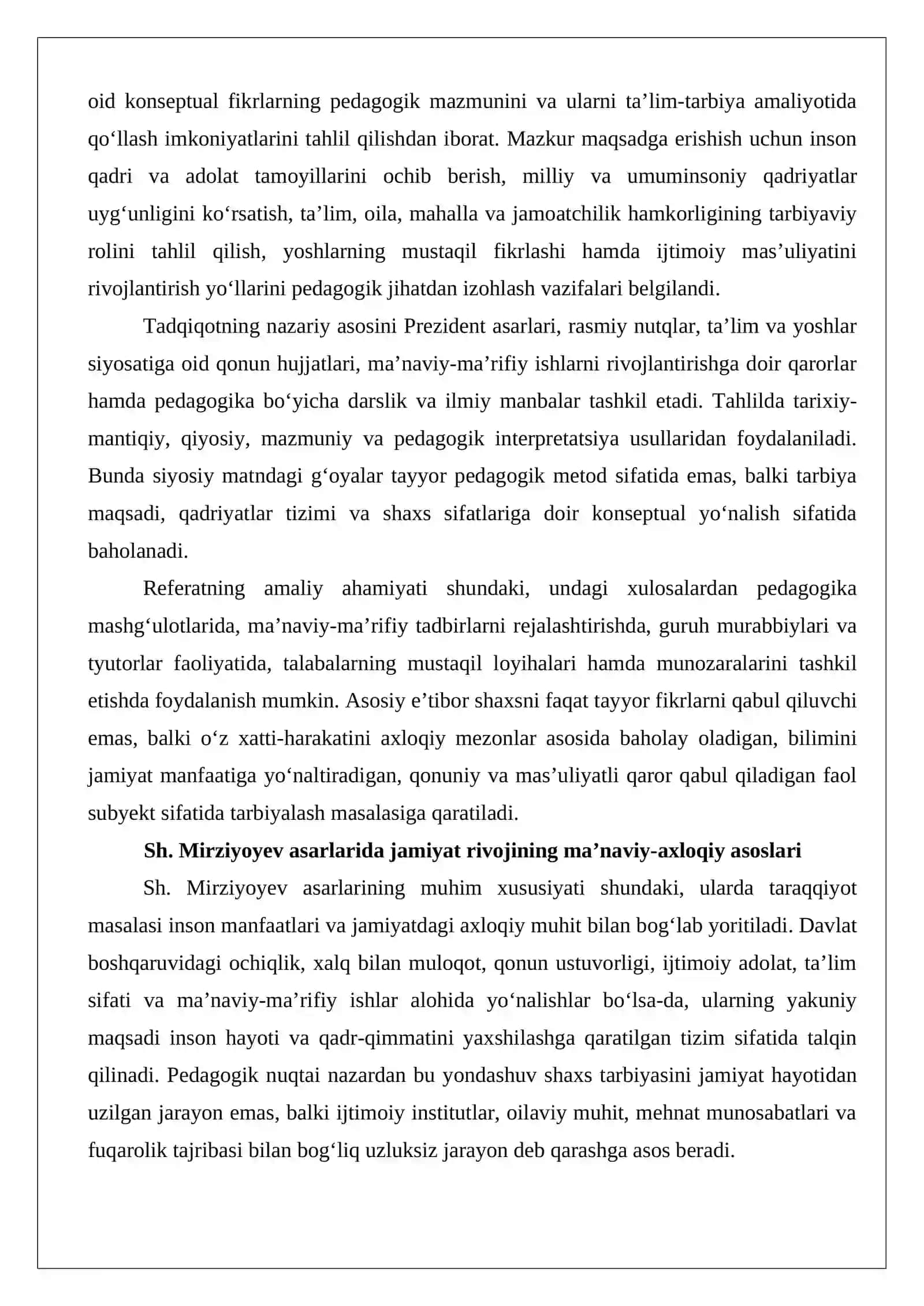 Sh. Mirziyoyev asarlarida jamiyat rivojining ma’naviy-axloqiy negizlari va yuksak ma’naviyatli shaxsni shakllantirishga doir konseptual fikrlarning ifoda etilishi 3