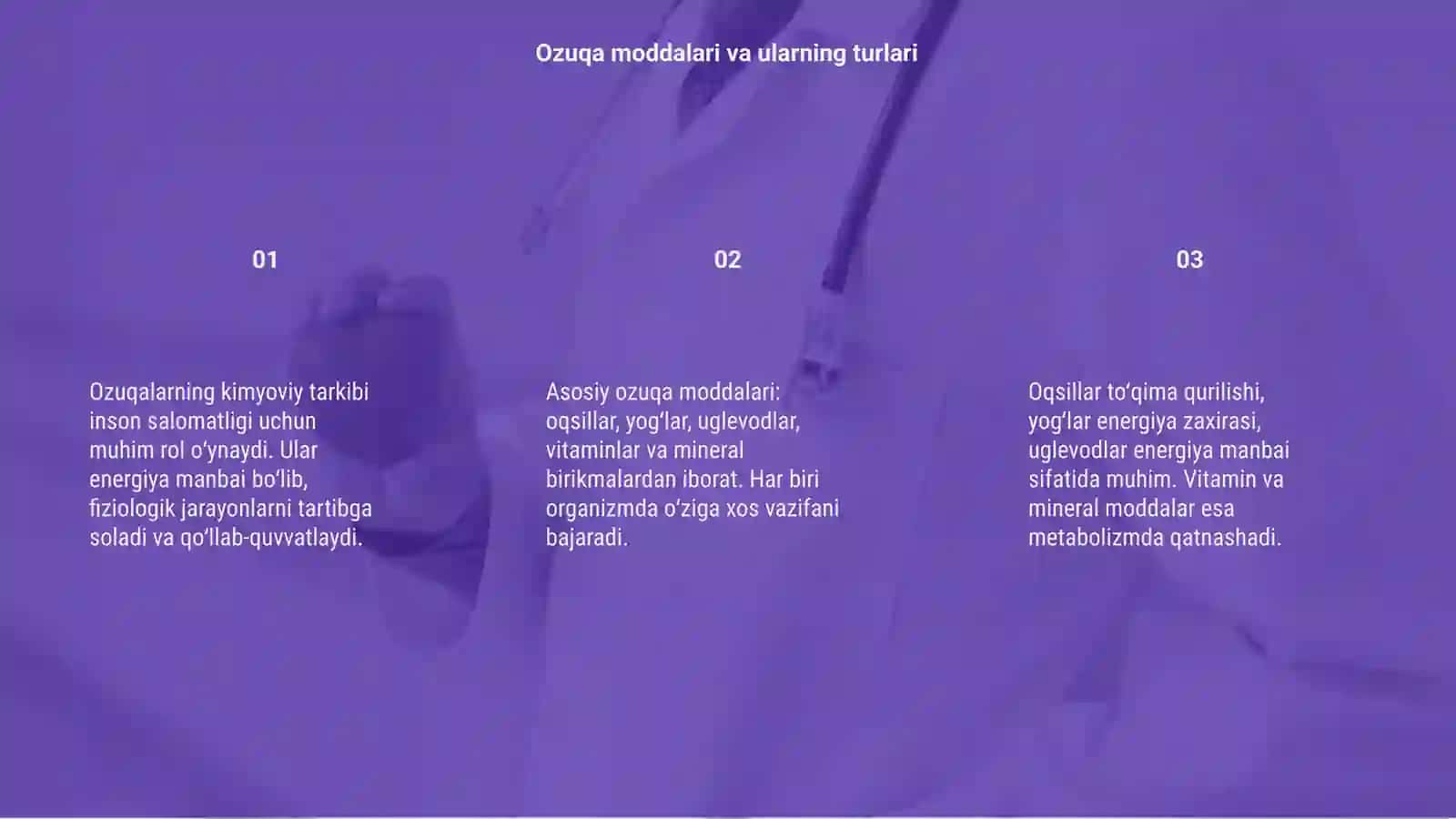 Ozuqalarning kimyoviy tarkibini oʻrganish 3