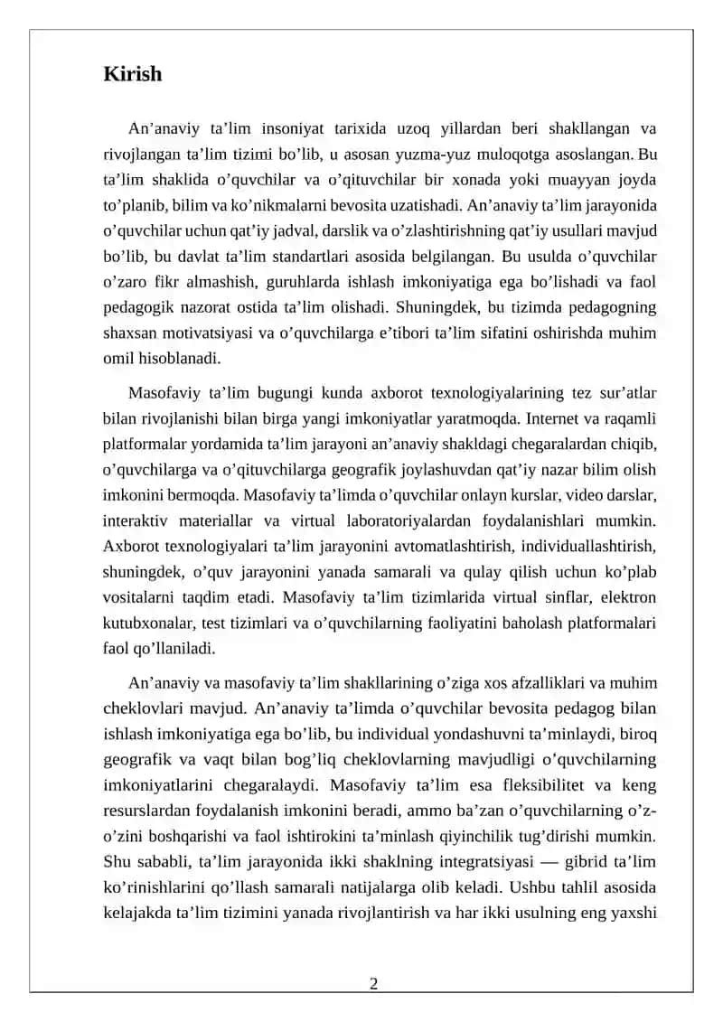 An’anaviy va masofaviy ta’lim. Masofaviy ta’limda axborot texnologiyalarining o’rni. 3