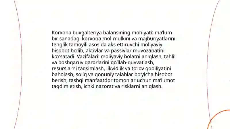 Korxona buxgalteriya balansi va uning tarkibiy tuzilishi 3