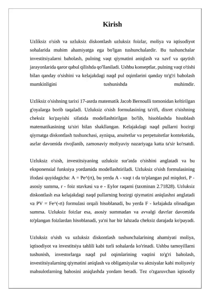 Uzliksiz o'sish va uzluksiz diskontlash uzluksiz foizlar 3