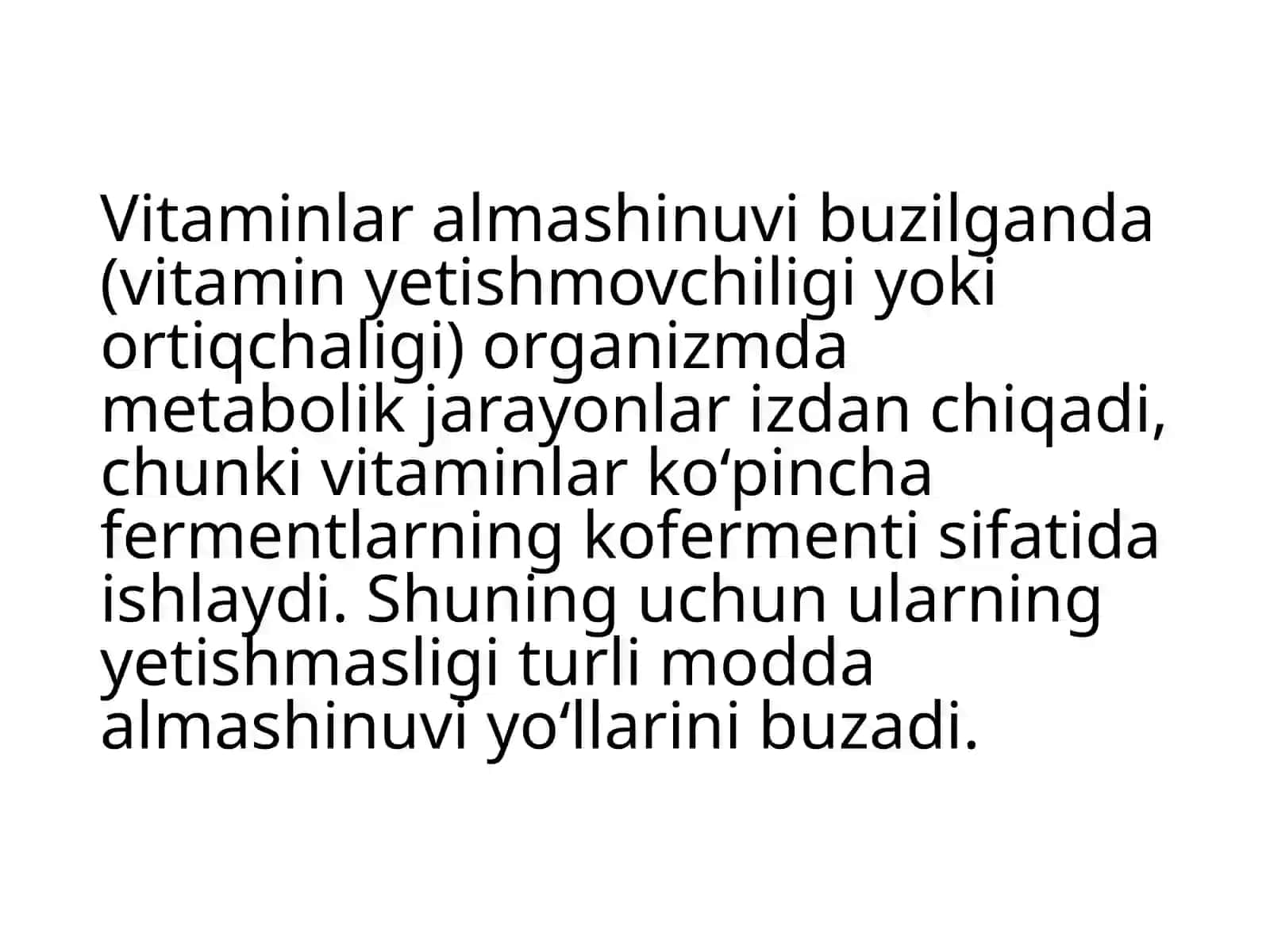 Vitaminlar almashinuvi buzilishlari uchun xos boʻlgan metabolik oʻzgarishlar 3