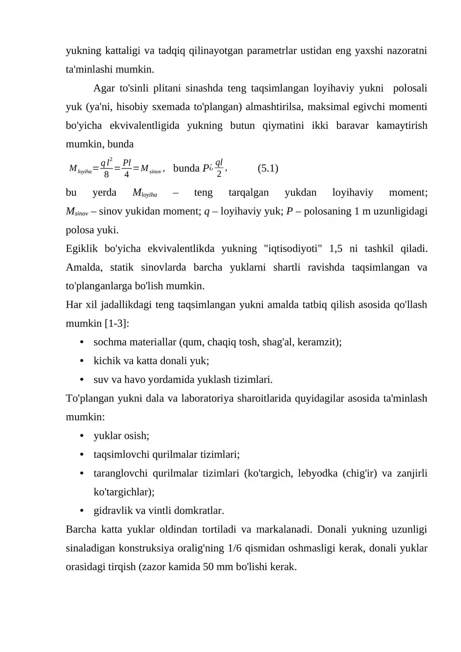 Qurilish konstruksiyalarining statik sinovlari jaroyonidagi sinov yuki va uning turlari 3