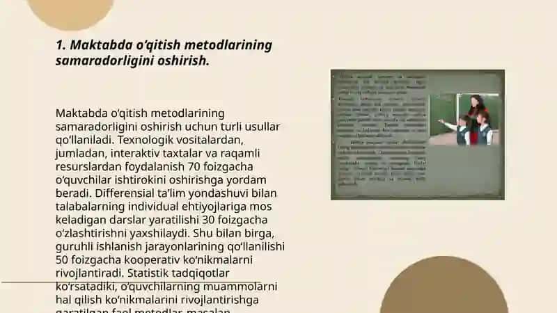 Maktabda o'qitish va tarbiyalash sharoitlarini optimallashtirish asoslari. 3