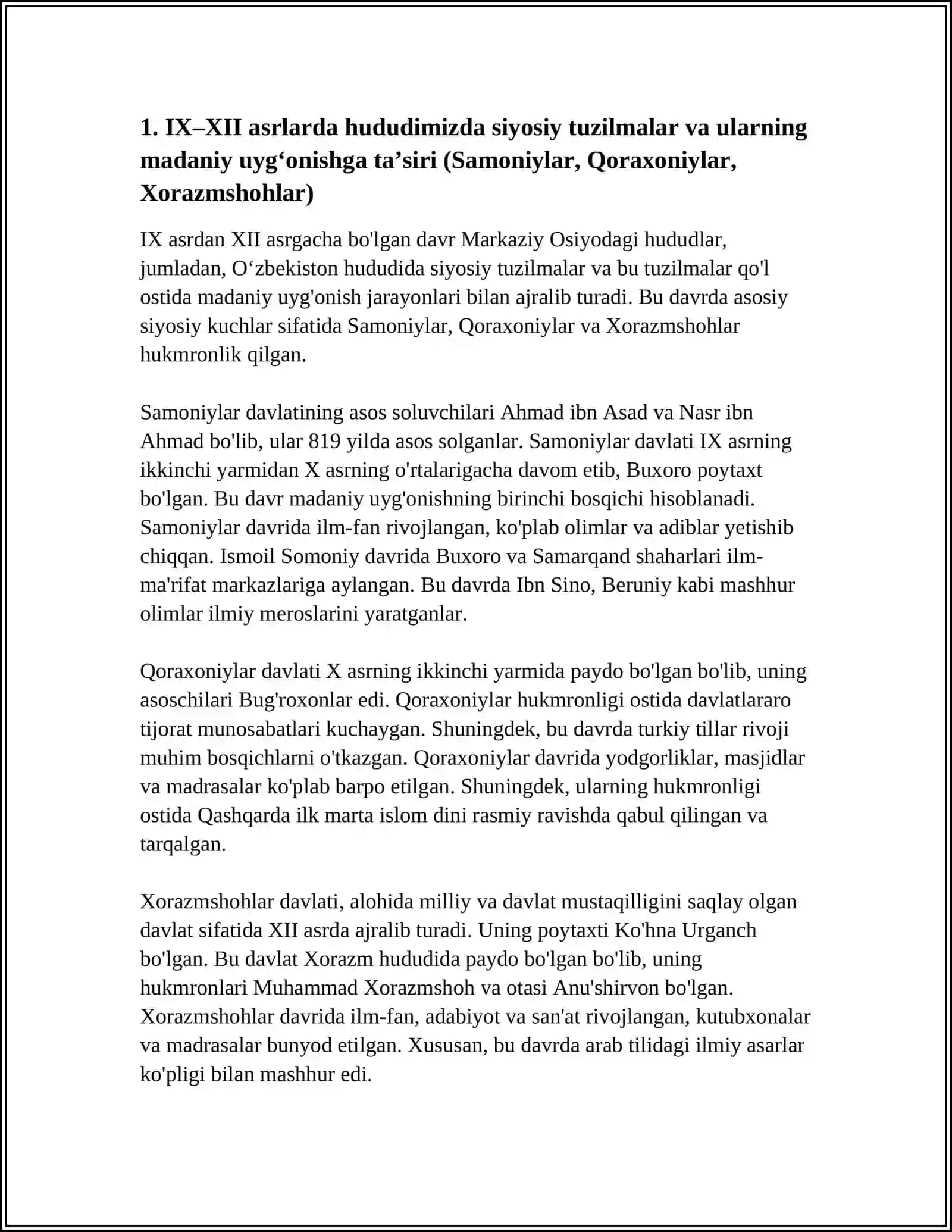 MAMLAKATIMIZ HUDUDIDA IX-XII-ASRLARDA MADANIY UYGʻONISH DAVRINING SODIR BULISHI 3