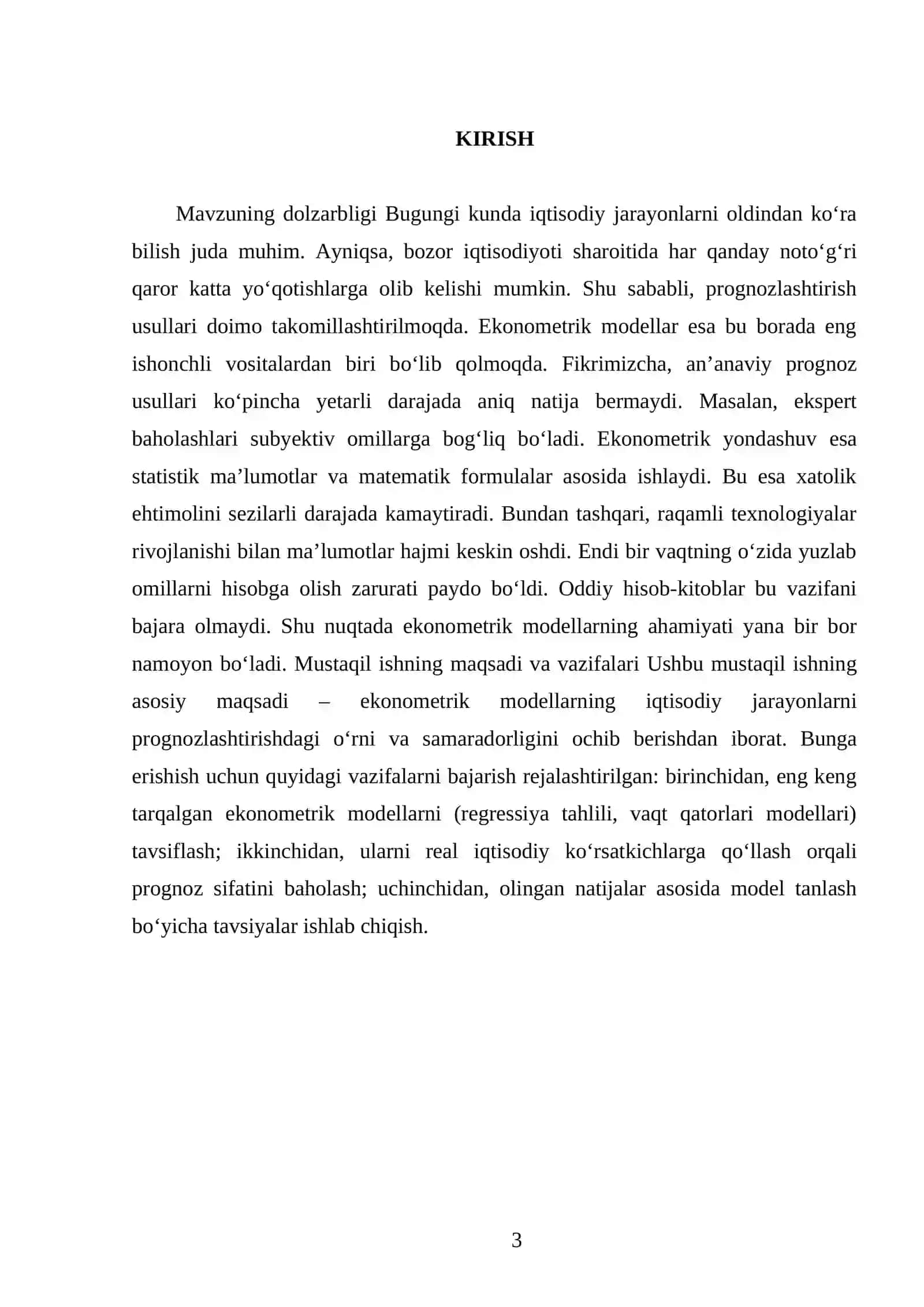 Prognozlashtirishda ekonometrik modellardan foydalanish 3
