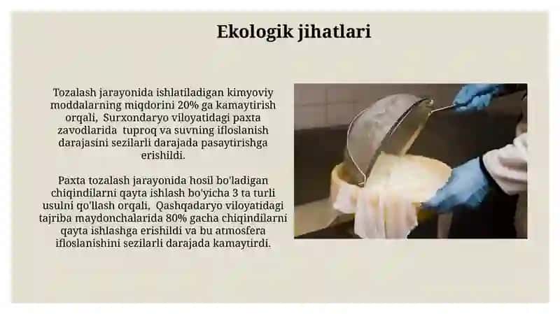 Oʻrta uzunlikdagi paxta tozalash uskunalarini ishlash 3