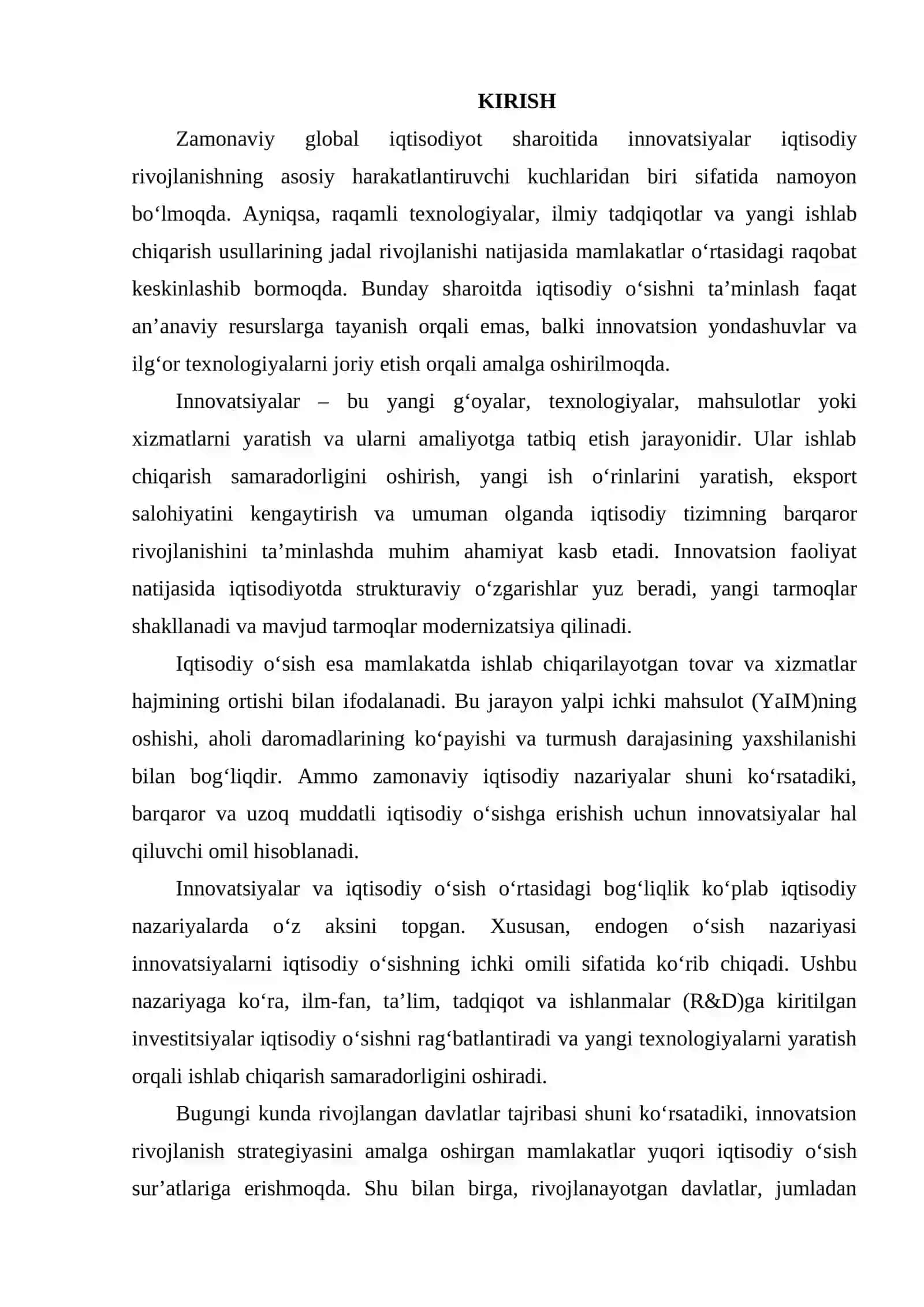 Innovatsiyalar va iqtisodiy o‘sish o‘rtasidagi bog‘liqlik 3