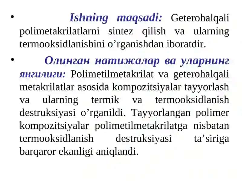 Geterohalqali polimetakrilatlar sintezi va ularning termooksidlanishini o’rganish 3