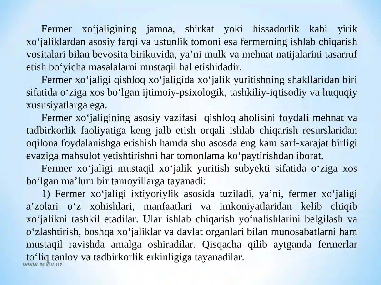 Qishloq xo'jaligida tovar ishlab chiqarish uchun yagona yer solig'ining ijtimoiy mohiyati 3