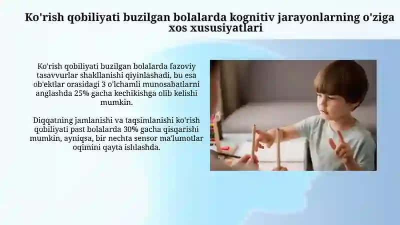 Ko'rish nuqsoniga ega bolalar bilish jarayonlarining o'ziga xosligi 3