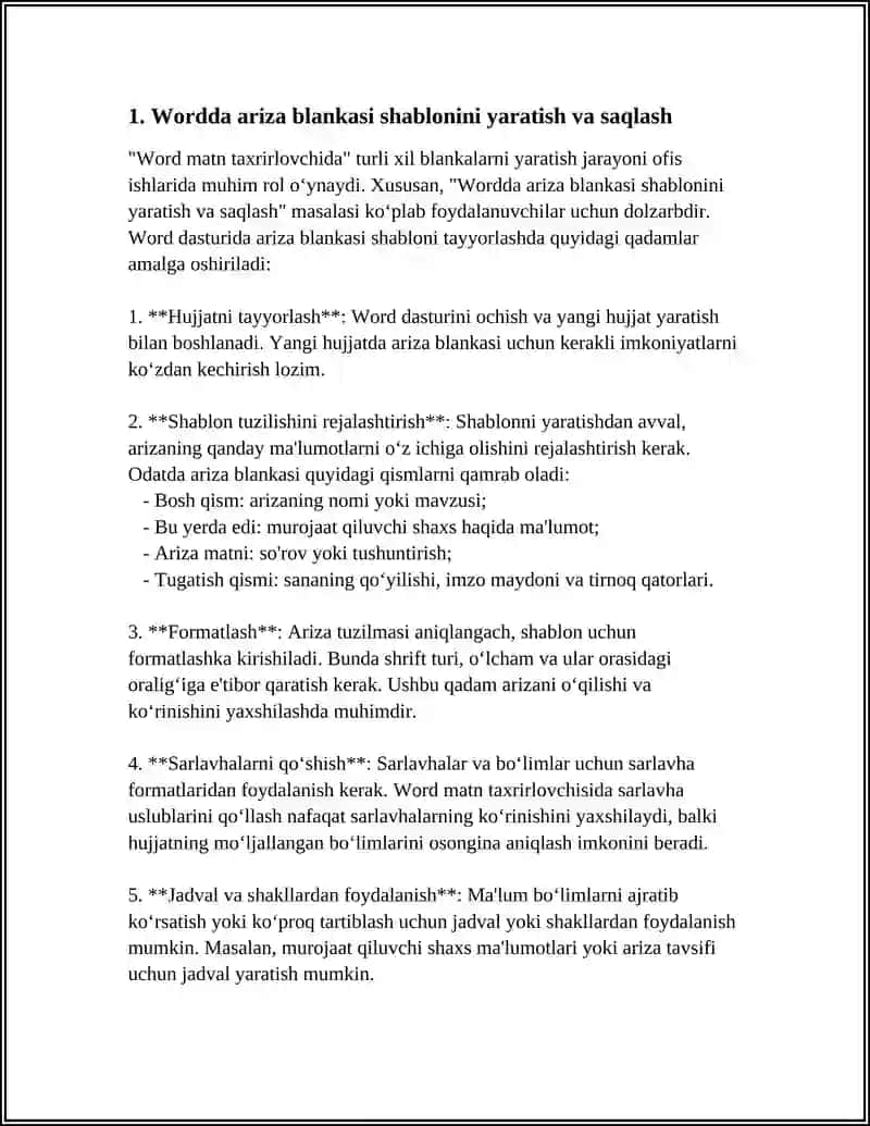 Word Matn Taxrirlagichida Turli Xil Blankalar Yaratish Ariza, Kasallik Kartasi, Analizlar Blankasi 3