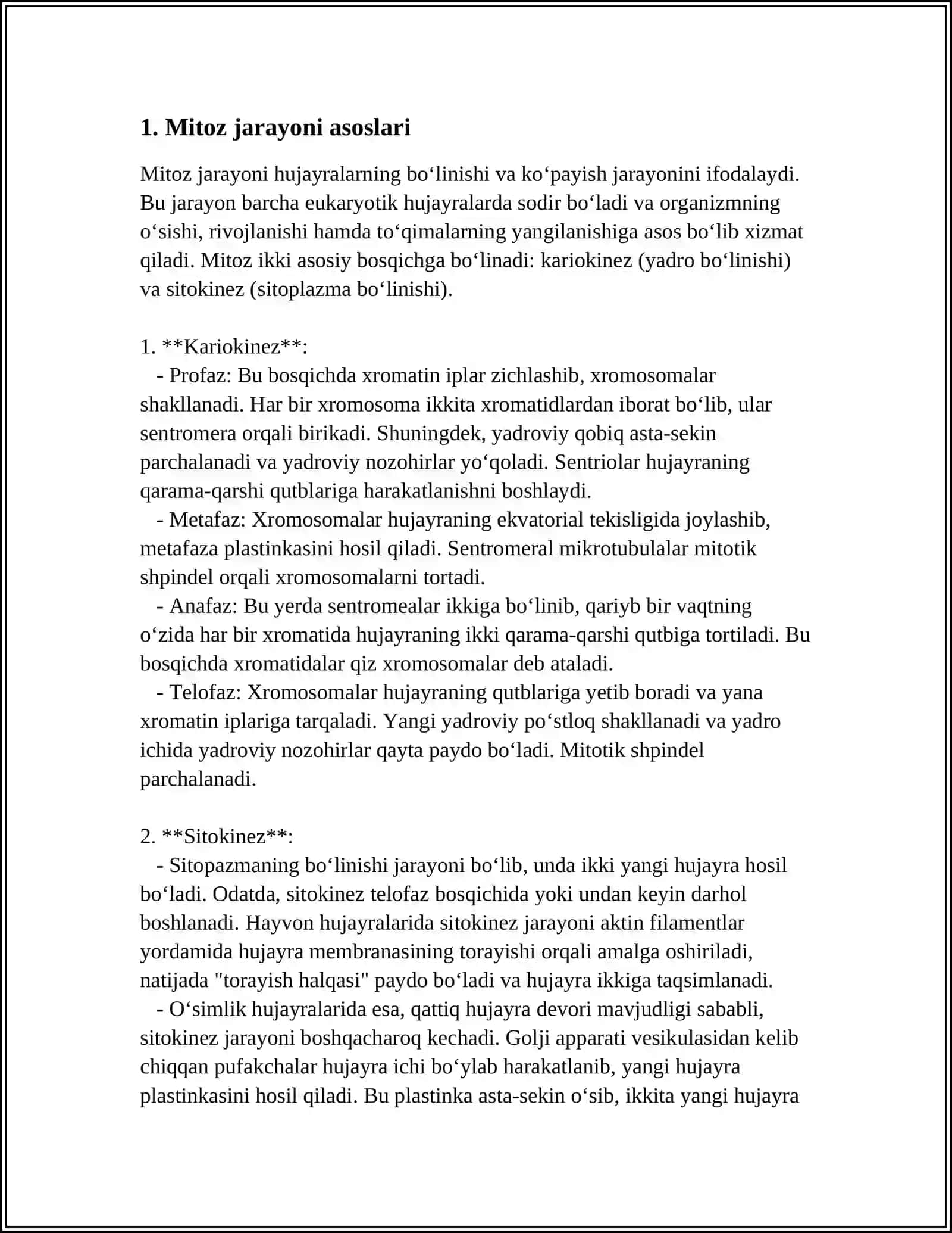 MUSTAQIL ISH Mavzu: MITOZ ANAMALIYASI (BUZILISHI) 3