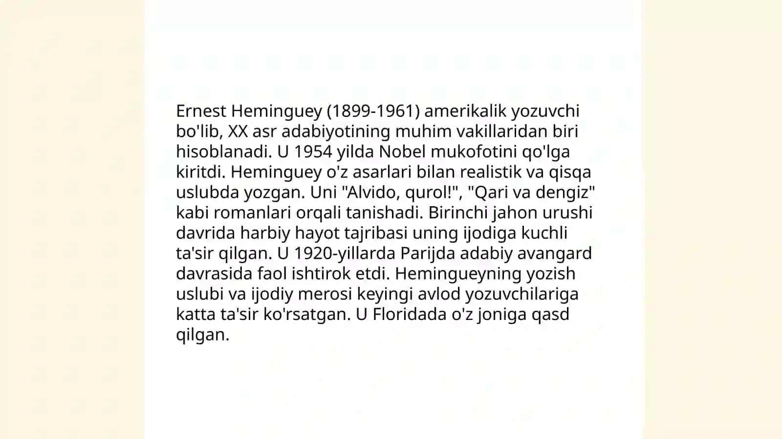 Ernest Xemingueyni "Chol va dengiz " asari 3