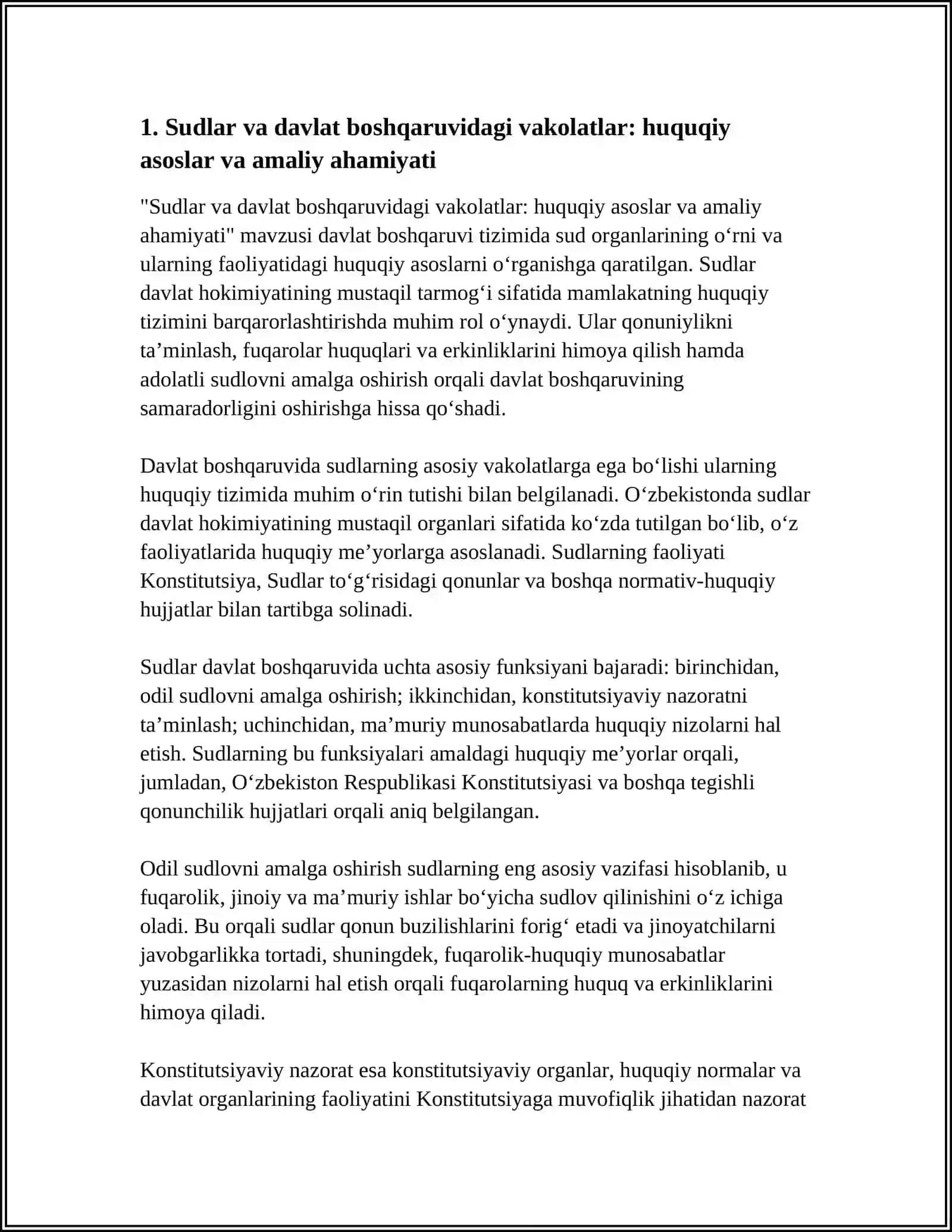 Sudlar va davlat boshqaruvidagi vakolatlar: huquqiy asoslar va amaliy ahamiyati 3