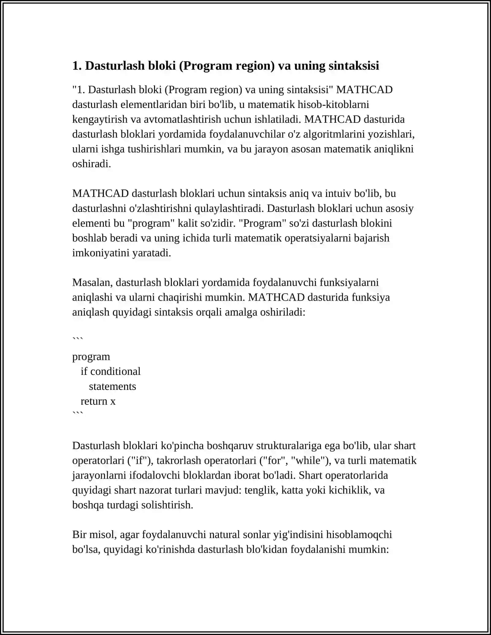 MATHCAD DASTURLASH ELEMENTLARI 3