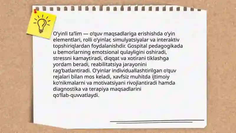 O‘yinli ta’lim metodlarini gospital pedagogikada qo‘llash imkoniyatlari 3