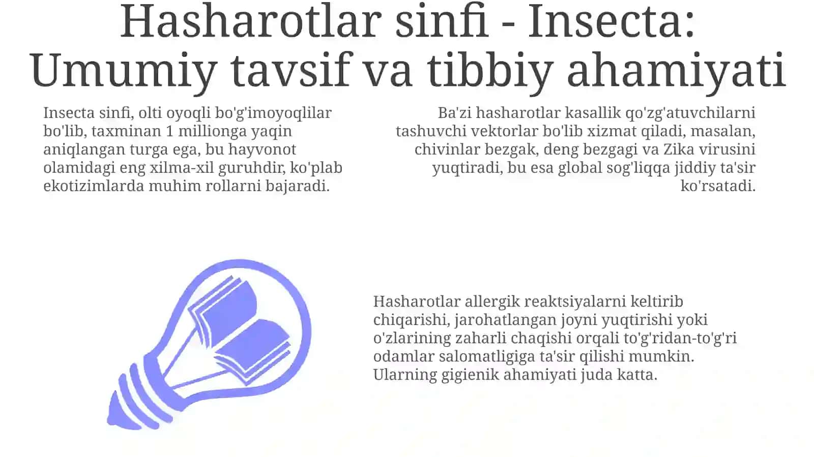 Hasharotlar - Insecta. Tibbiy va epedmiologik ahamiyatga ega bo’lgan hasharotlar turkumlari 3