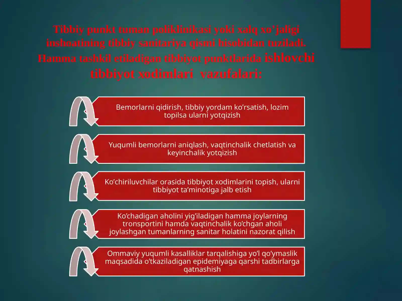Tibbiyot punkt tumаn pоliklinikаsi yoki хаlq хo’jаligi inshоаtining tibbiy sаnitаriya qismi 3