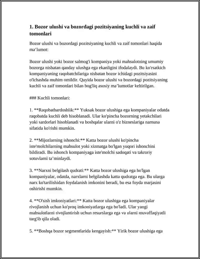 KORXONA RAQOBAT MAVQEINING ZAIF VA KUCHLI JIHATLARI TAHLILI 3