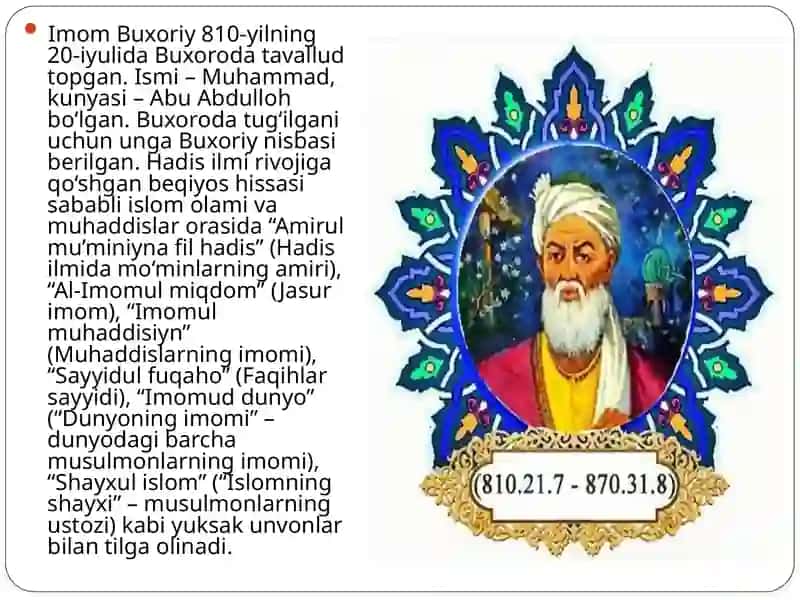 Imon Buxoriy va Imom Termiziyning hadisil miga qo’shgan h issalarini qiyosiy tahlil qilish 3