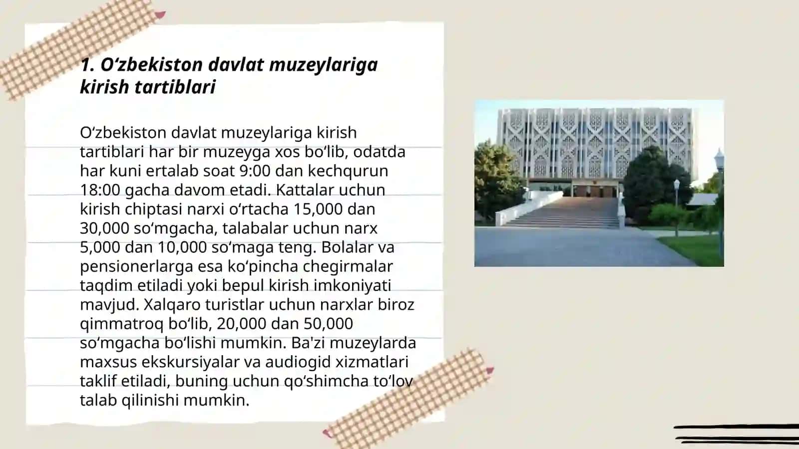 Oʻzbekiston Davlat muzeylariga sayohat 3
