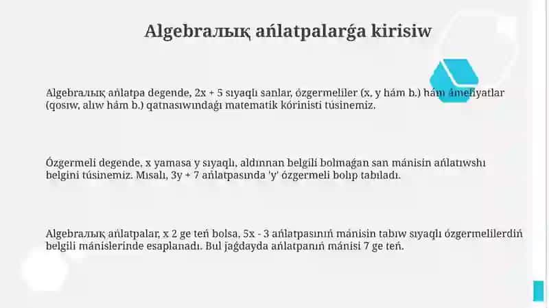 Algebraлық ańlatpalar 3