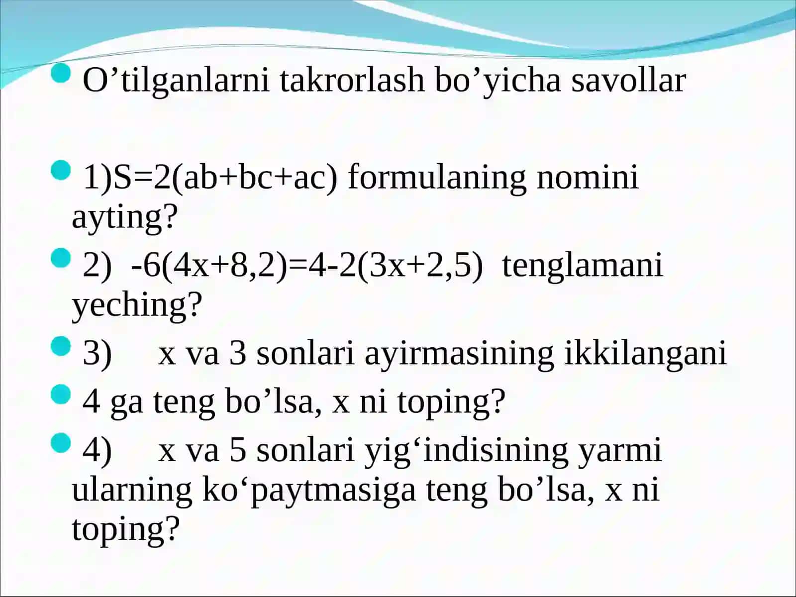 Masalalarni tenglamalar yordamida yechish 3