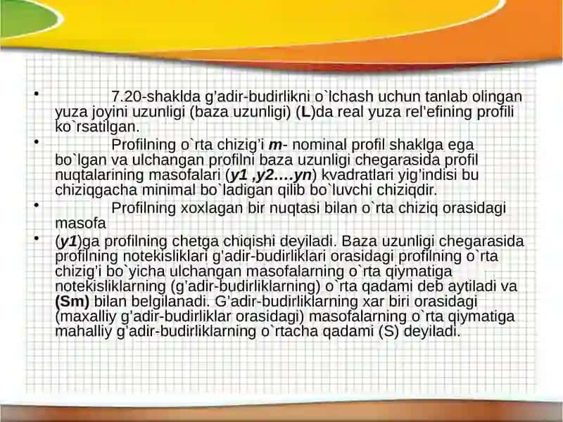 Detal sirti yuzalarning g’adir-budirligi vaularning parametrlari 3