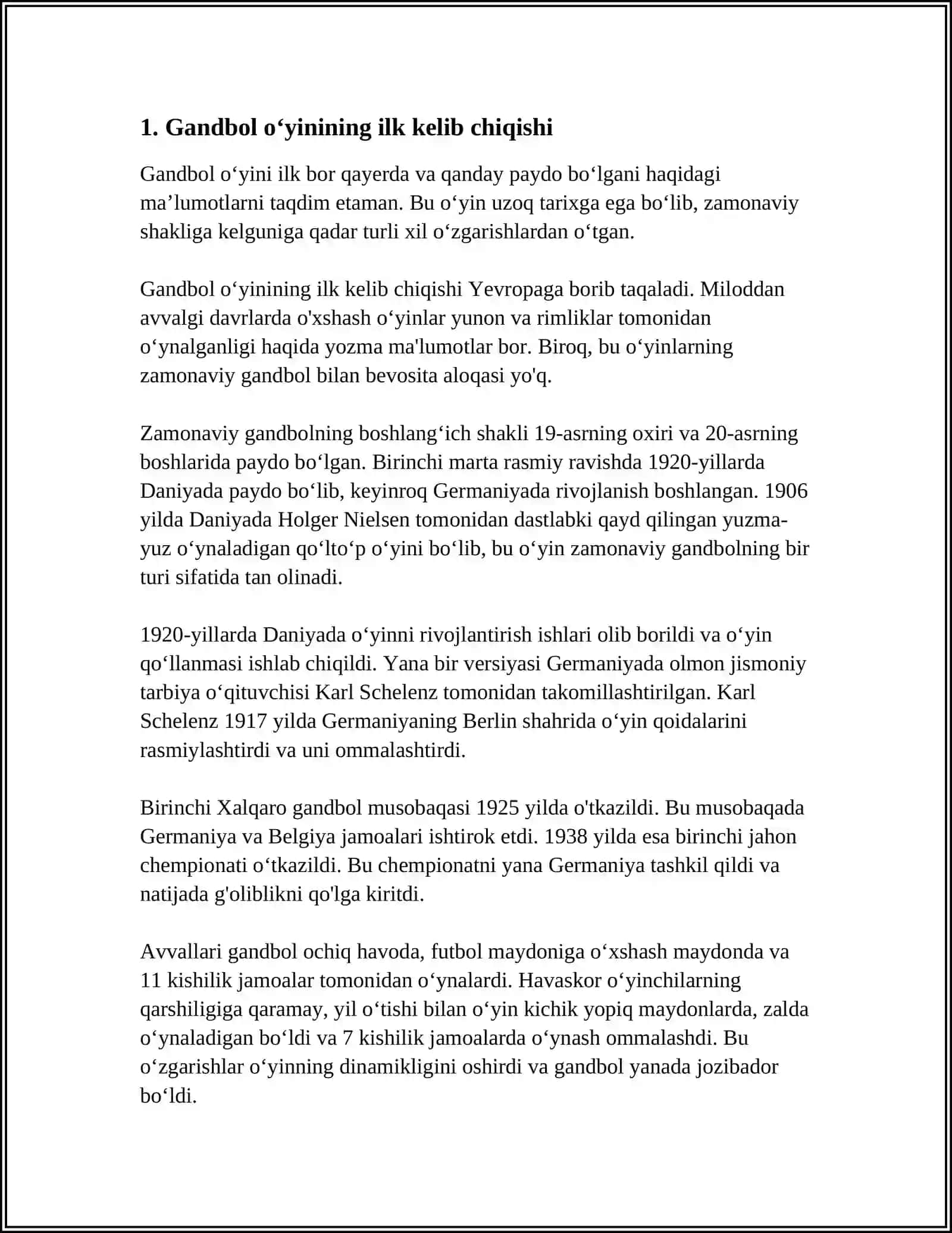GANDBOL OʻYININI KELIB CHIQISHI VA RIVOJLANISH TARIXI 3