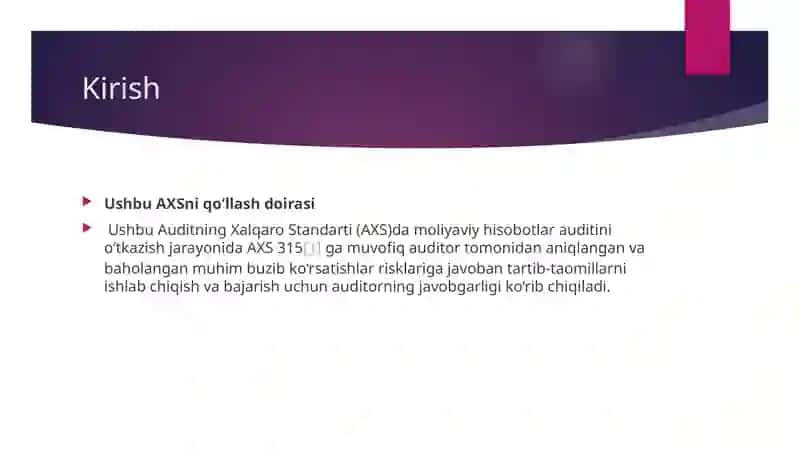 BAHOLANGAN RISKLARGA JAVOBAN AUDITORNING HARAKATLARI 3