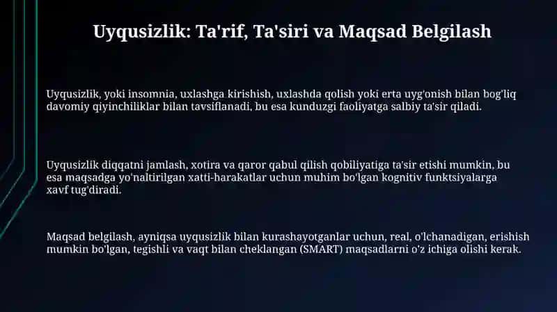Uyqusizlik va Maqsadga Erishish 3