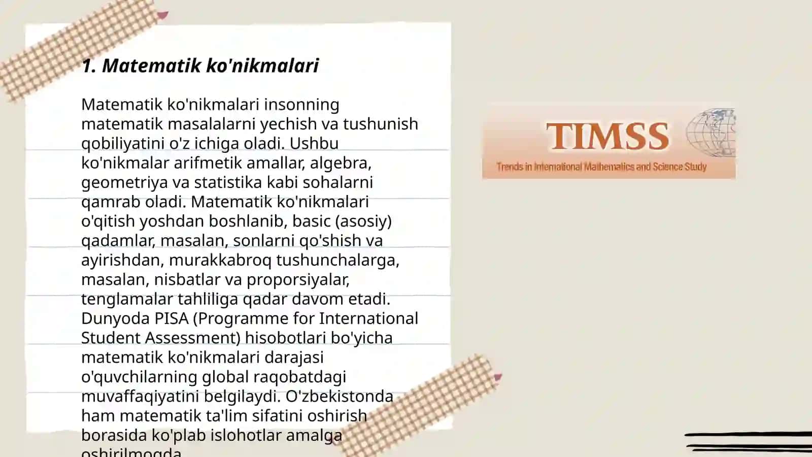 Xalqaro baxolash dasturi TIMSS 3
