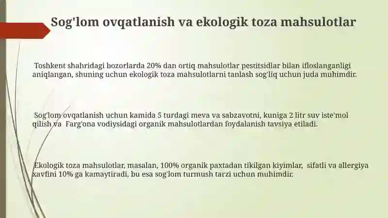 Sog'lom ovqatlanish va ekologik toza mahsulotlar 3