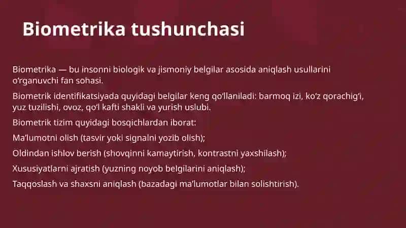 Yuzni aniqlash tizimlari: Biometrikada rasmni qayta ishlashning o‘rni 3