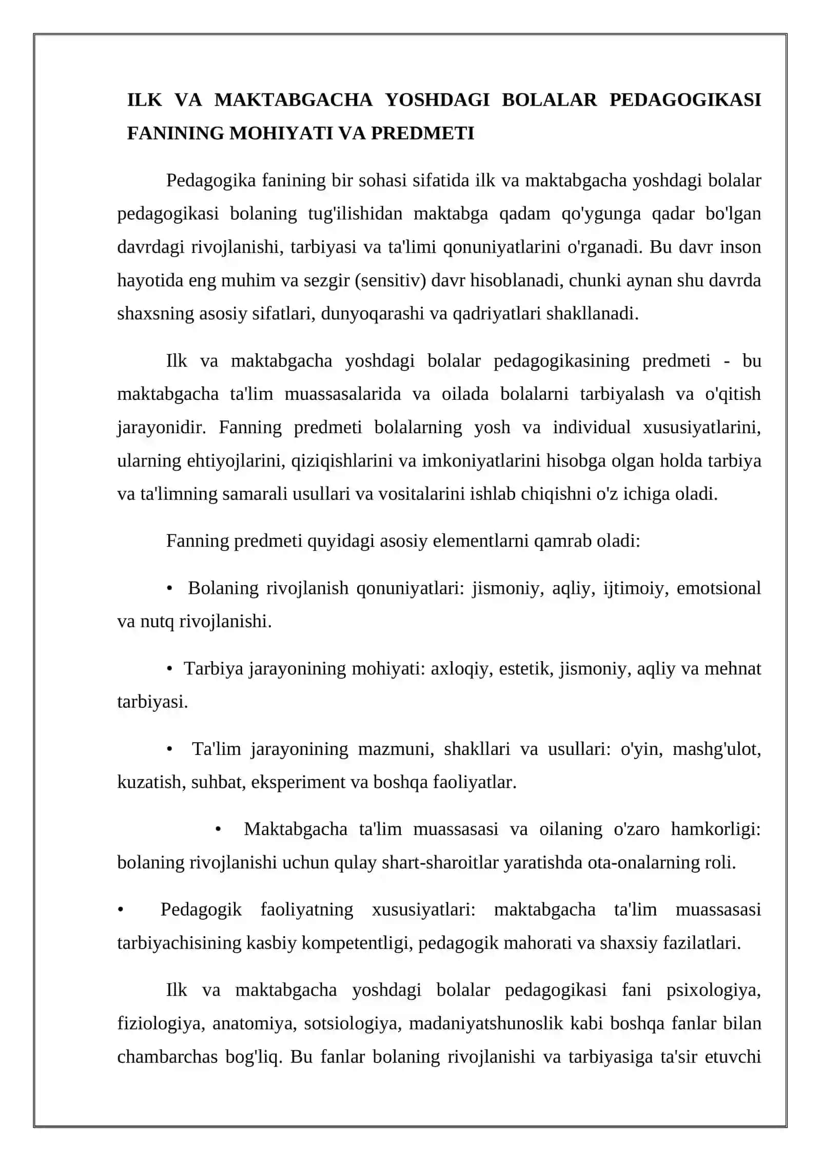 Ilk va maktabgacha yoshdagi bolalar pedagogikasi fanining predmeti maqsadi va vazifalari 3