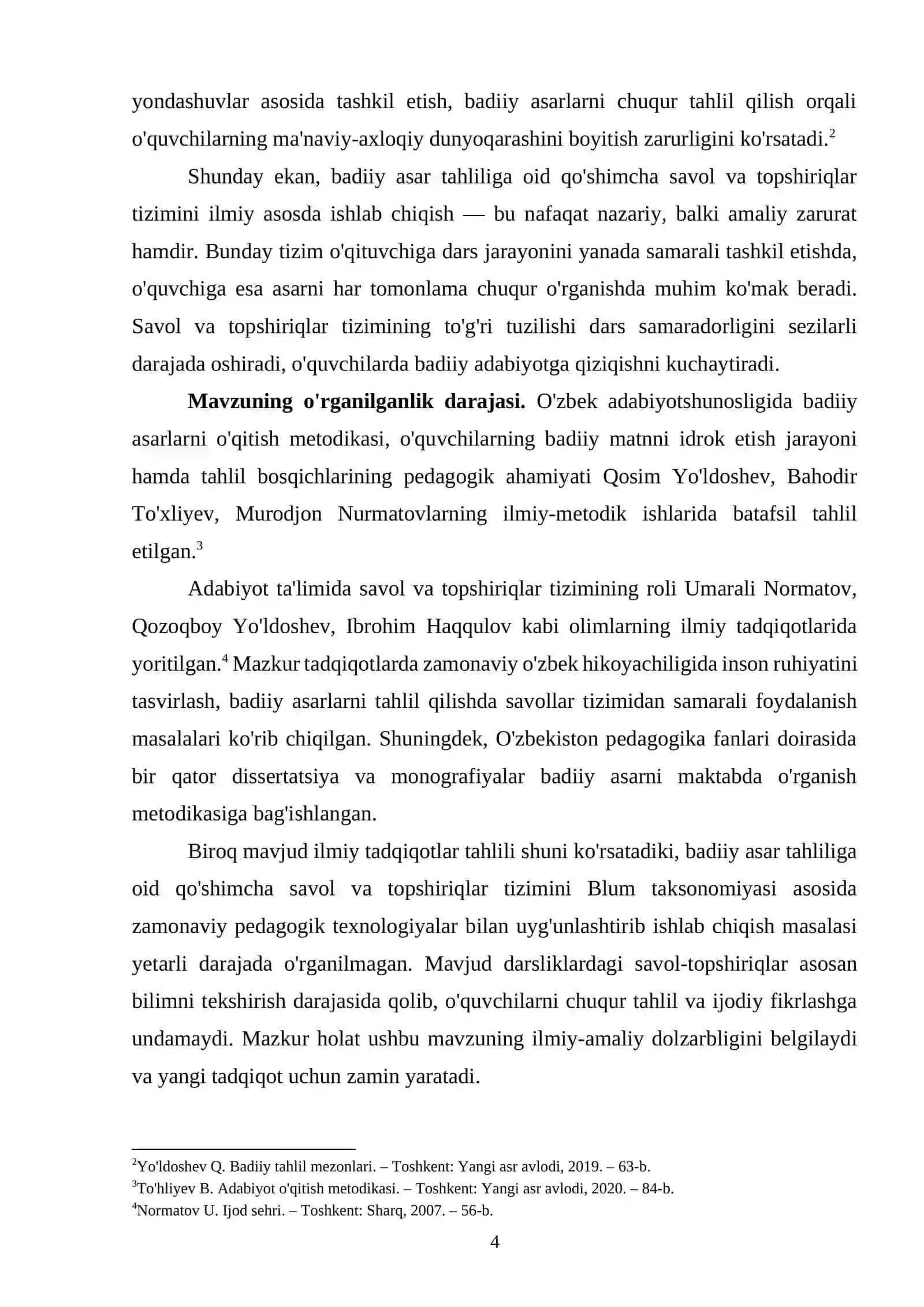 Badiiy asar tahliliga oid qo'shimcha savol va topshiriqlar tizimini ishlab chiqish 3