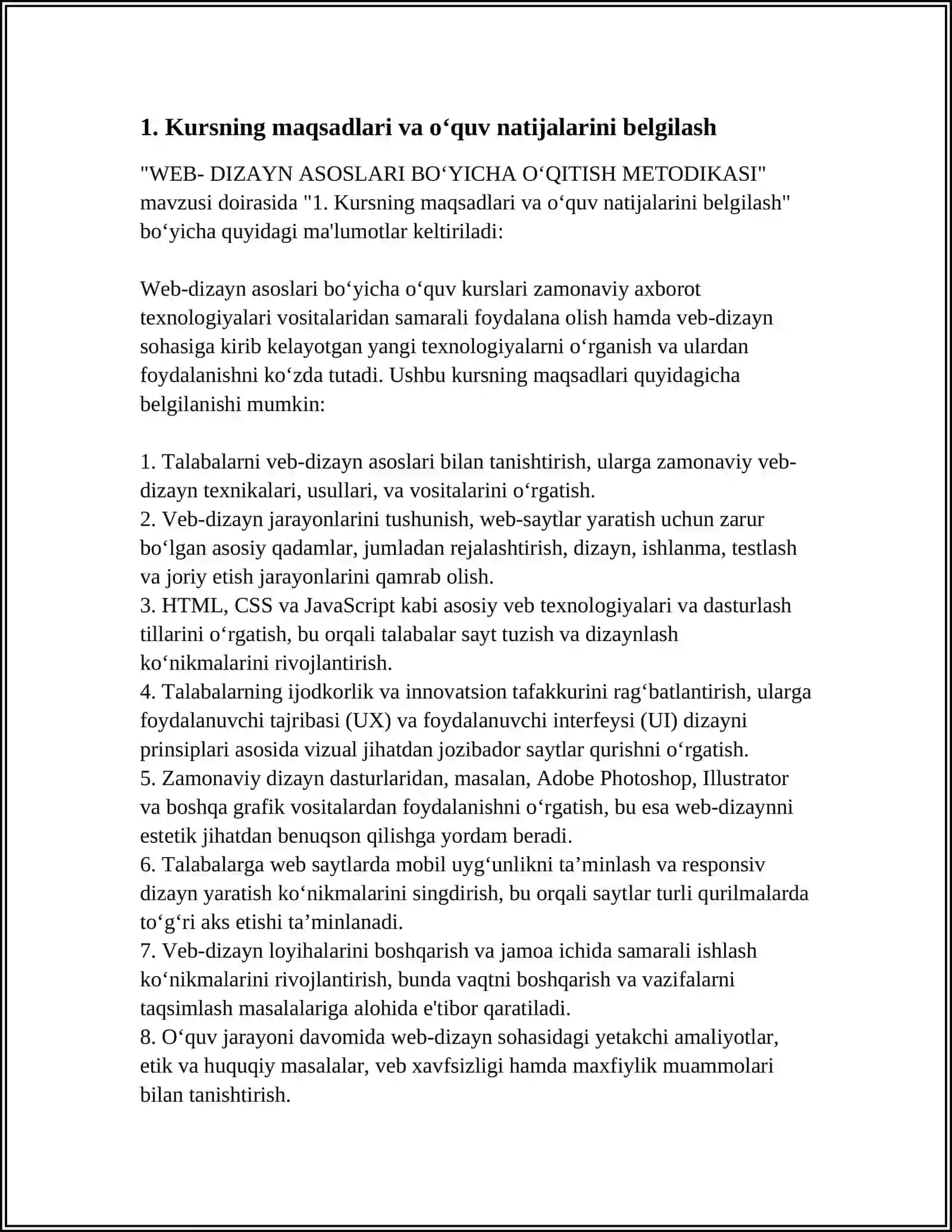 WEB- DIZAYN ASOSLARI BOʻYICHA OʻQITISH METODIKASI 3
