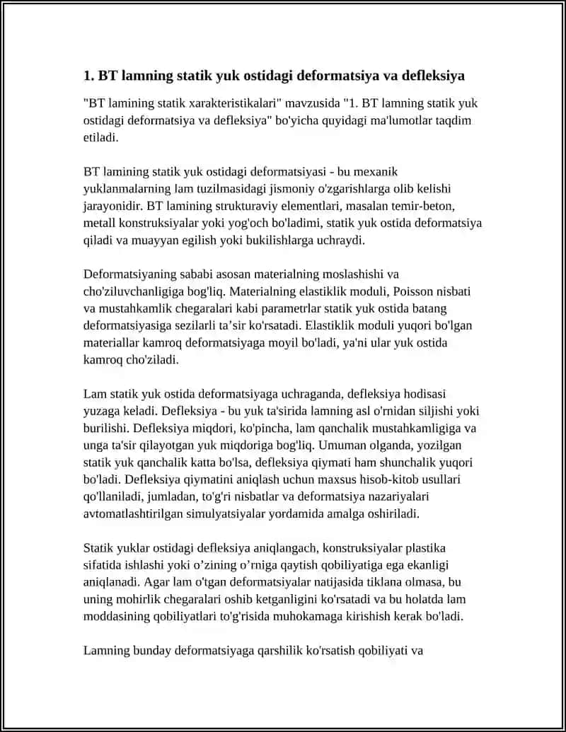 "BT LAMNING STATIK XARAKTERISTIKALARI" 3