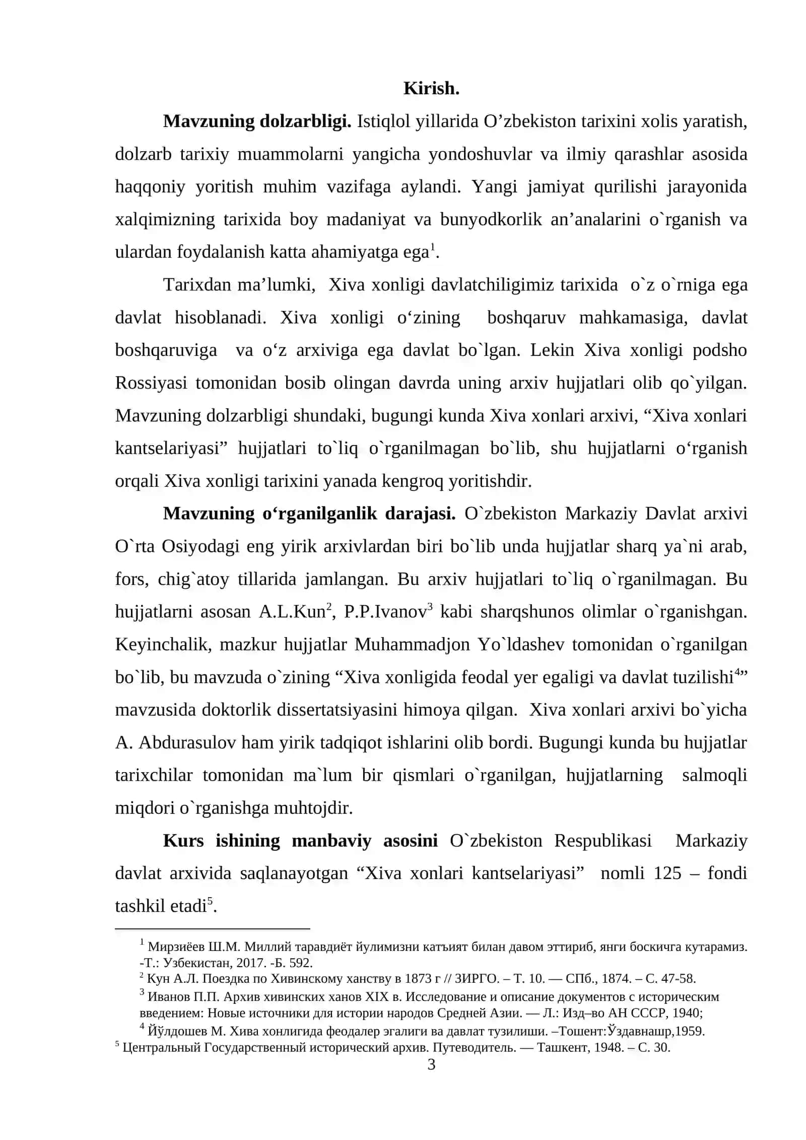 "Xiva xonligi kanselariyasi hujjatlari va uni O‘zbekiston tarixini o‘rganishdagi o‘rni" mavzusidagi KURS ISHI 3