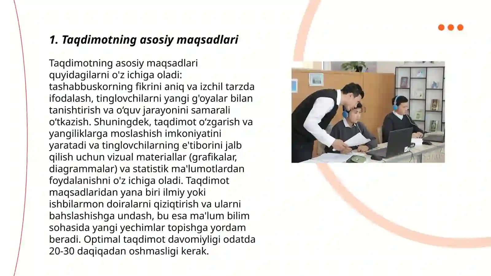 Taqdimotni tayyorlash va taqdim etish usul va vositalari 3