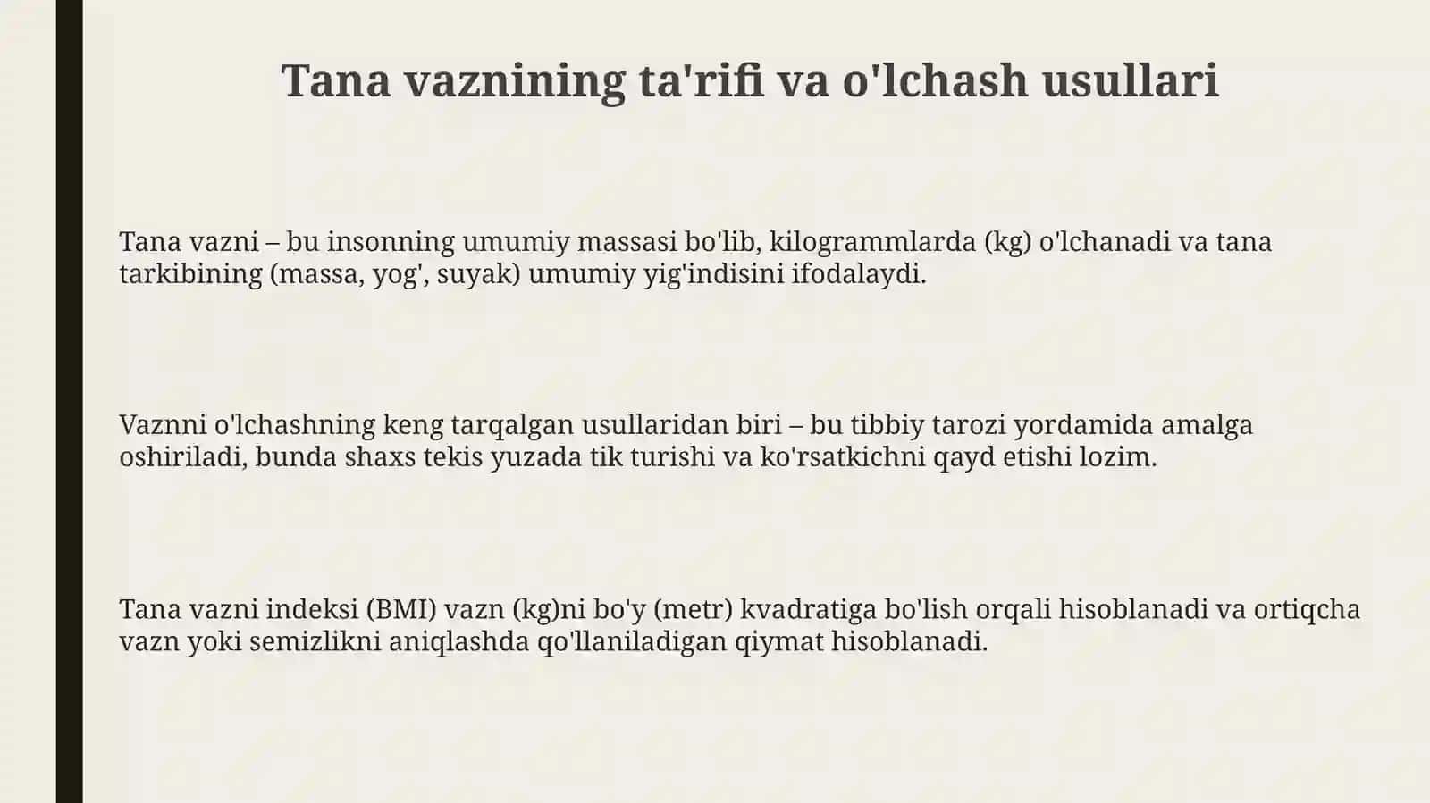 Jismoniy tarbiya: Tana vazni va qo'matinishi 3