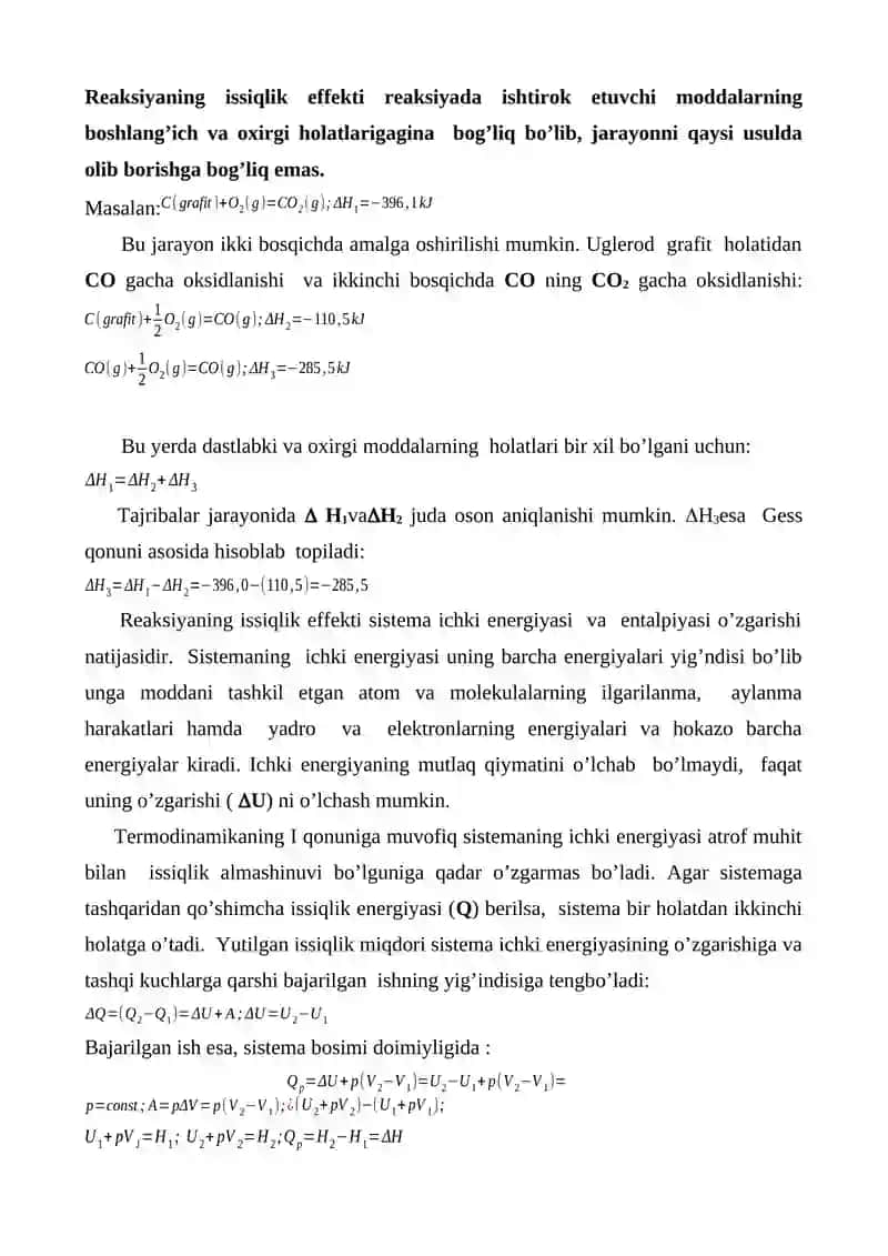 Kimyoviy reaksiyaning energetikasi va yo’nalishi 3