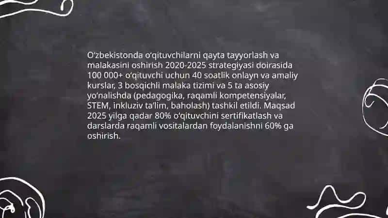 Oʻzbekistonda oʻqituvchilarni qayta tayyorlash va malakasini oshirish 3