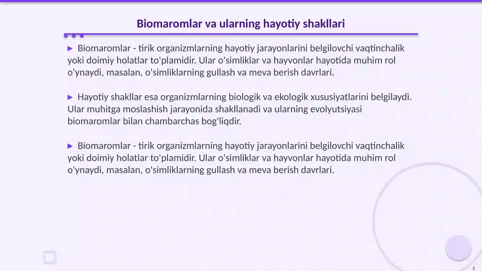 Biomaromlar va tirik organizmlarning hayotiy shakllari 3