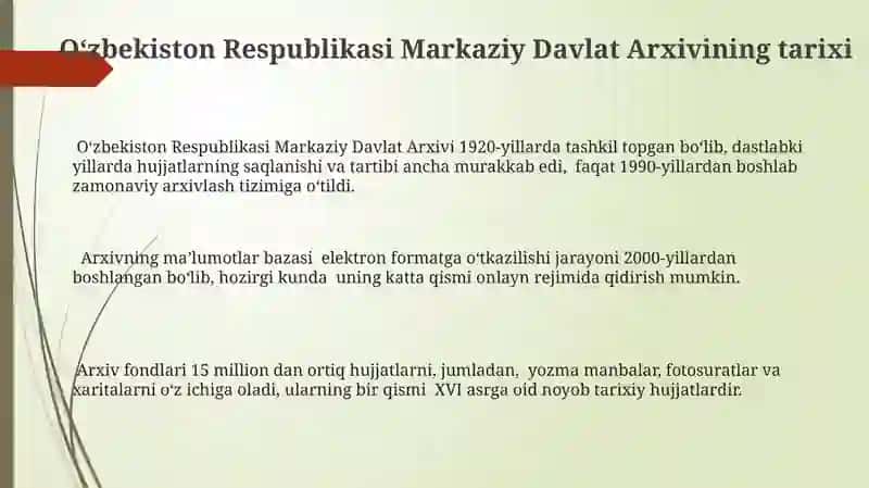 Oʻzbekiston Respublikasi Markaziy Davlat Arxivi 3
