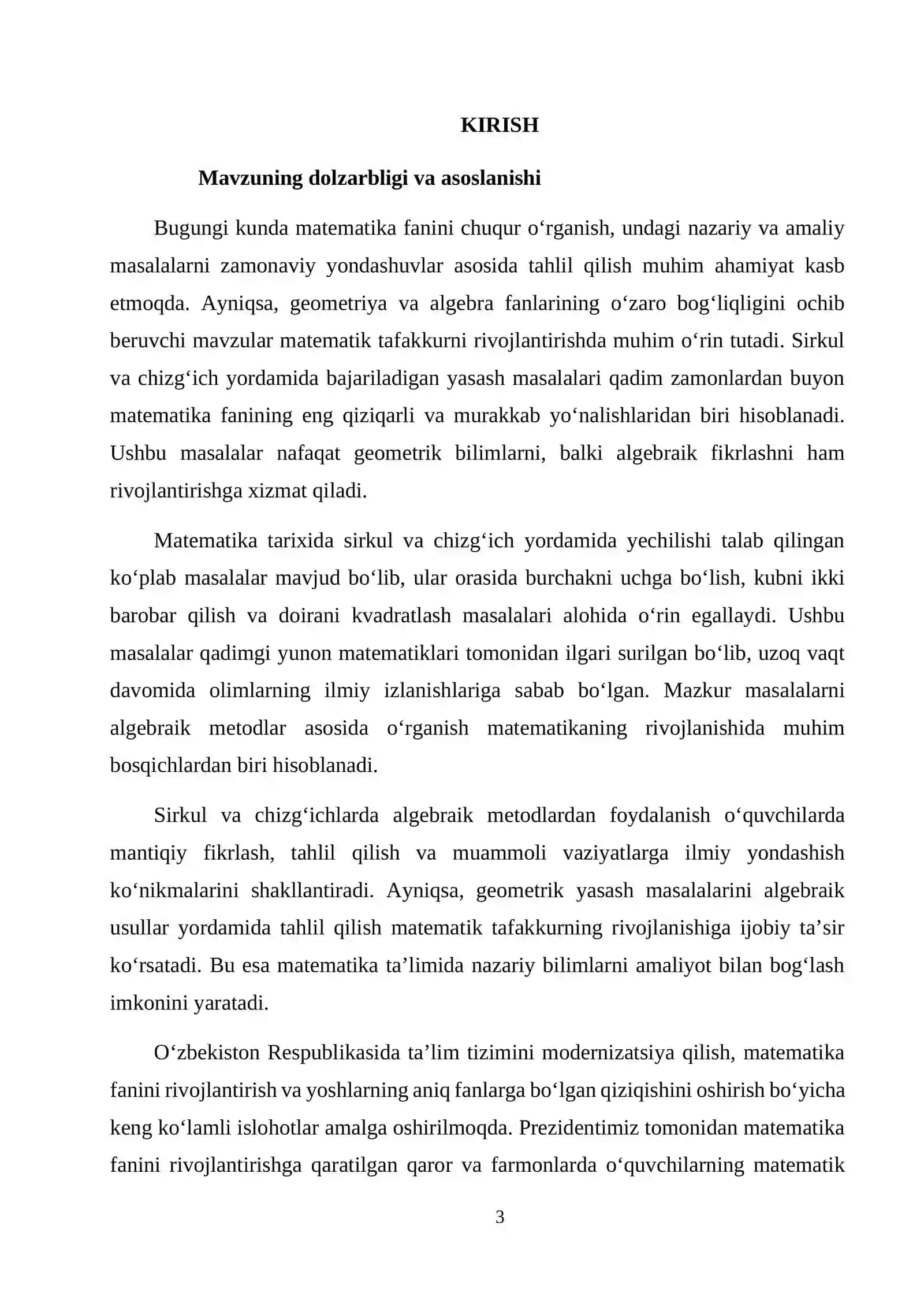 SIRKUL VA CHIZGʻICHLARDA ALGEBRAIK METODLAR.MATEMATIKA TARIXIDAGI UCH QIZIQARLI MASALA 3