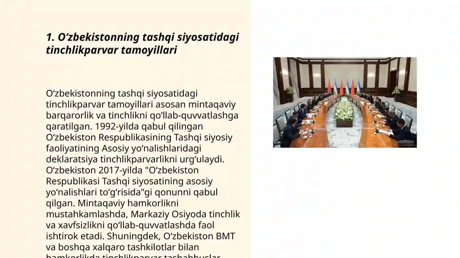Oʻzbekiston Markaziy Osiyoda tinchlik va barqarorlikni taʼminlashdagi oʻrni 3