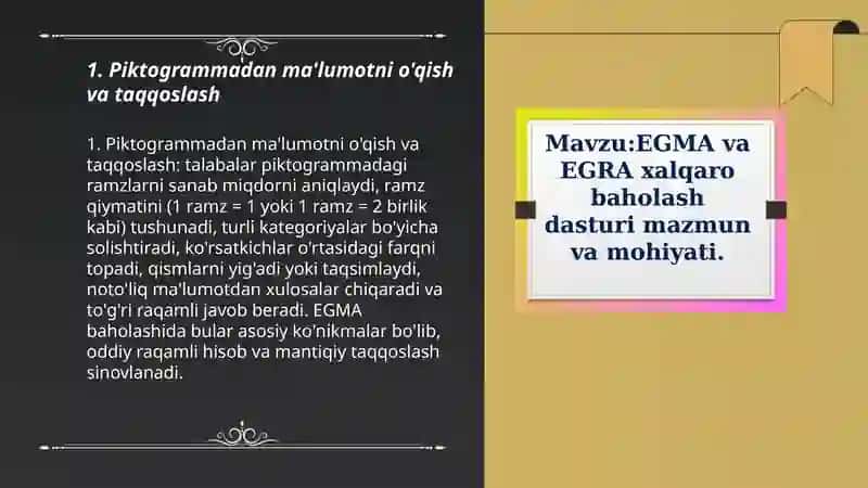 EGMA xalqaro baholash dasturida "Ma'lumotlar va noaniqlik" mazmun sohasiga oid topshiriqlar 3